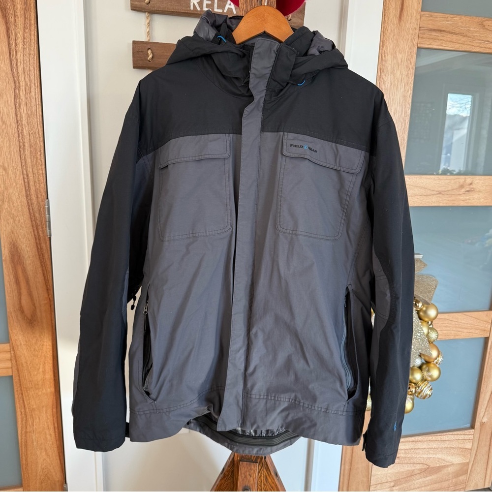 Field Gear Blk/Gray Winter Hooded‎ Full Zip Water-Resistant Jacket Insulated Lrg
